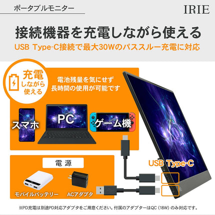 モバイルモニター 15.6インチ フルHD HDMI USB Type-C IPS 液晶モニター 液晶ディスプレイ ポータブルモニター IRIE FFF-LD1502